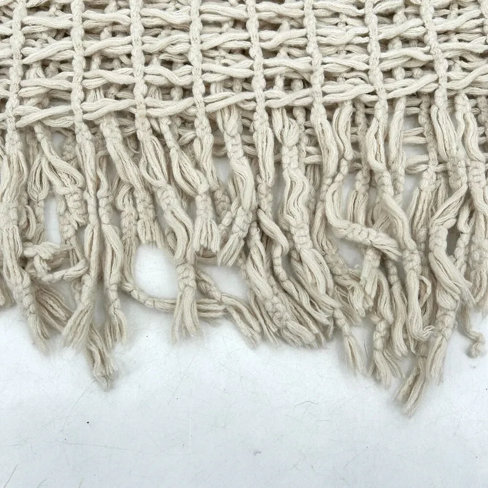 Cream Ivory Boho Crochet Knit Braided Fringe Festival Infinity Scarf One Size
